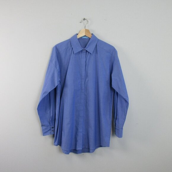 J McLaughlin Women's Button Up Blouse M Blue Dress Shirt Long Sleeve Casual 206 - Picture 1 of 9